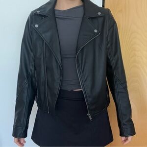 Vegan leather motorcycle bomber jacket